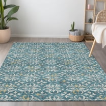 Addison Rugs Chantille Indoor/Outdoor Transitional Floral Teal Washable Rectangle Rug, 5' x 7'6"