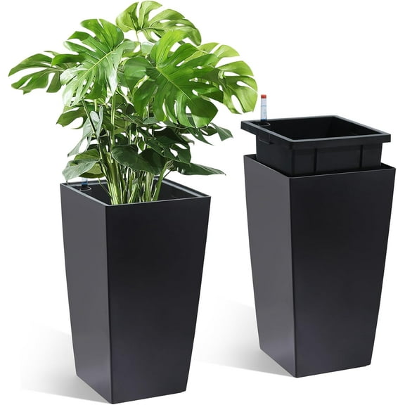 Rugerasy 22Inch Tall Planter Set of 2, Taper Planter with Shelf, Black
