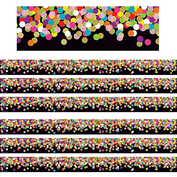 Teacher Created Resources Straight Border 2.75" x 210' Colorful Confetti on Black (TCR8797-6)
