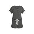 thumbnail image 5 of Mifsaly Summer Short Sets for Women 2 Piece Summer Casual Matching Outfits Henley Short Sleeve Button Down Top and Drawstring Shorts with Pockets Gray,XL, 5 of 7