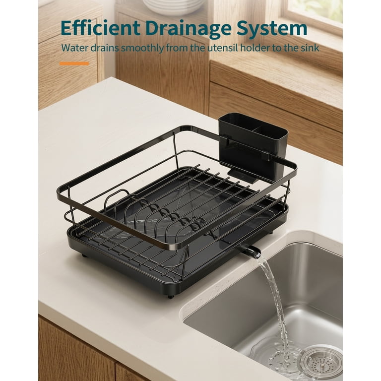 Sakugi Compact Dish Drying Rack, Stainless Steel, Black photo 3