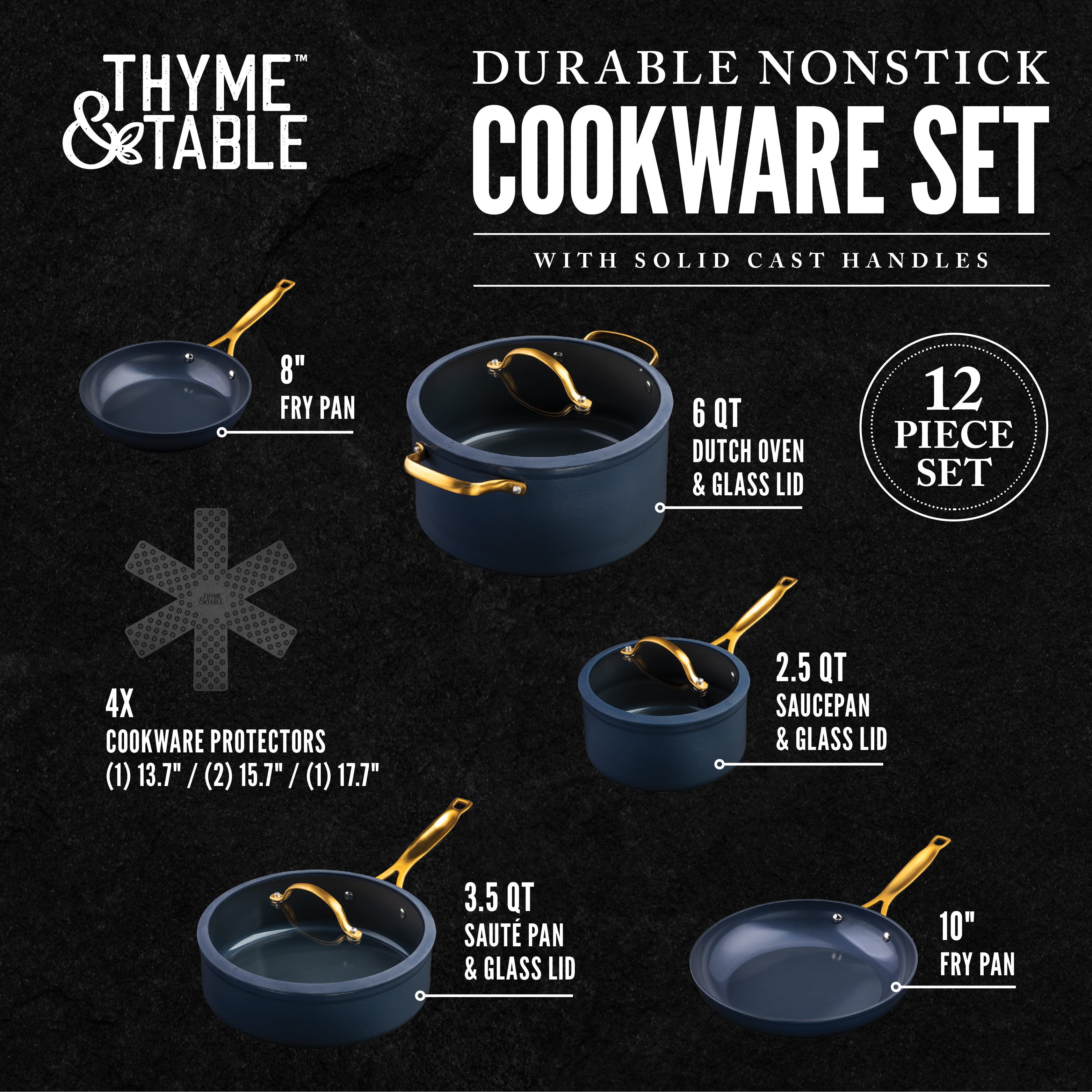 Thyme & Table Signature 12-Piece Cookware Set Non-Stick - Blue