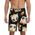 thumbnail image 1 of Balery Cat Skulls and Flowers Pantalones cortos de pijama de punto de algodón para hombre con cinturilla y bolsillos-Medium, 1 of 6