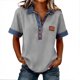 thumbnail image 1 of Pantalones Cortos de Denim de las Mujeres Color Bloque Manga Corta Sudadera de Cuello de Tortuga para las Mujeres, Sudadera de Botón Casual con Costura de Denim, 1 of 7