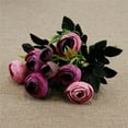 thumbnail image 2 of 9-head Artificial Rose Bud Bouquet Simulation Rose Flower Decor Floral Decoration Wedding Fake Flower, Wine Red, 2 of 9