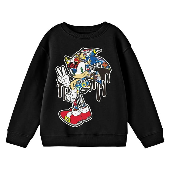 Bioworld Sonic The Hedgehog Street Art Portrait Youth Black Crew Neck Sweatshirt
