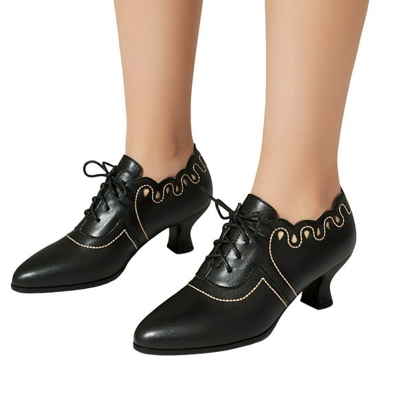 Mostsola Kitten Heels for Women Vintage Lace up Heeled Oxfords Casual Dressy 70s Pumps Shoes