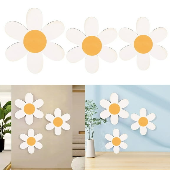 KDJ 3PCS Wooden Daisy Wall Decoration Homestay Style Wall White Flower Hanging - for Home Decor