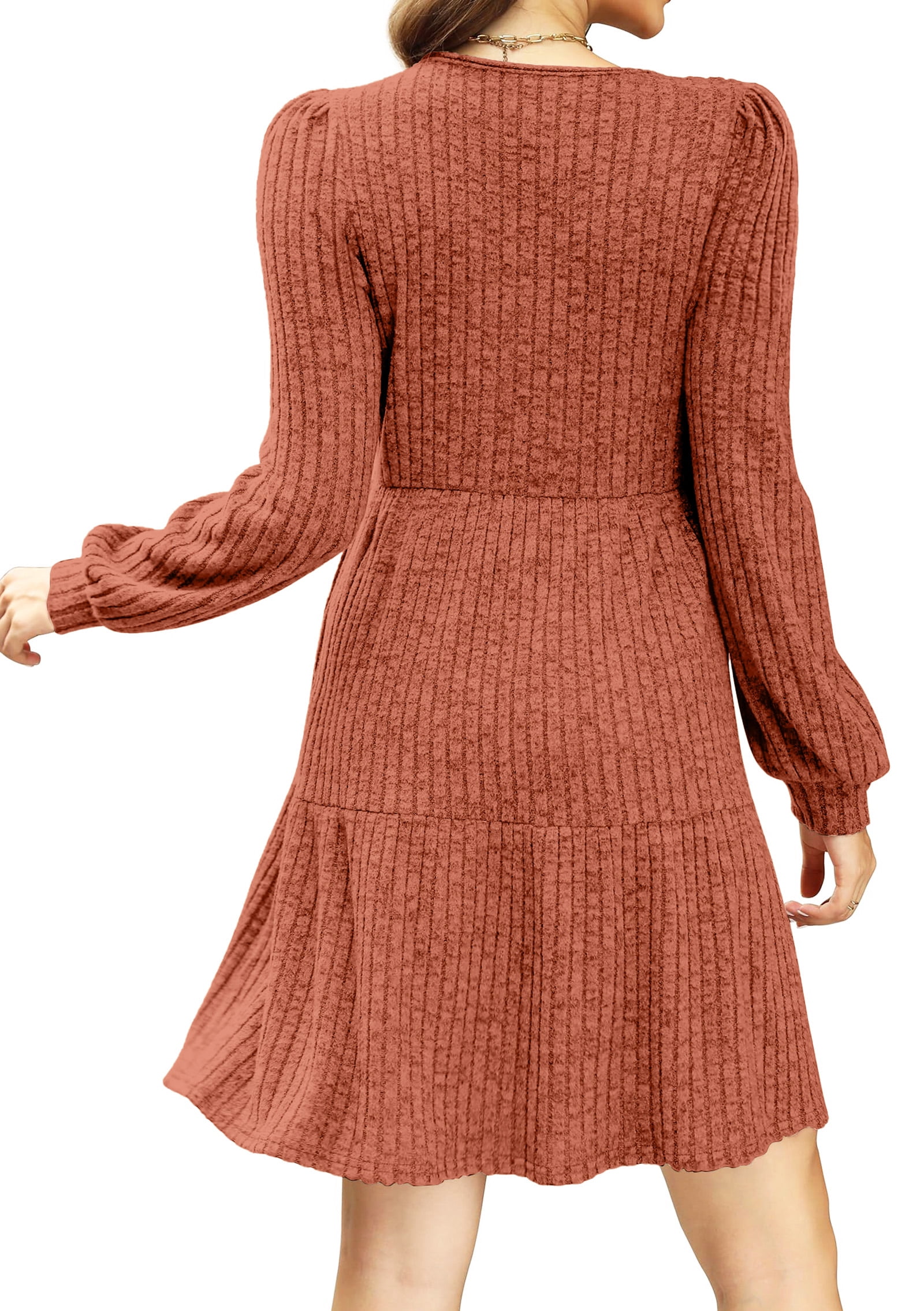 Fantaslook Fall Dresses for Women Square Neck Long Sleeve Dresses Casual Babydoll Sweater Dress