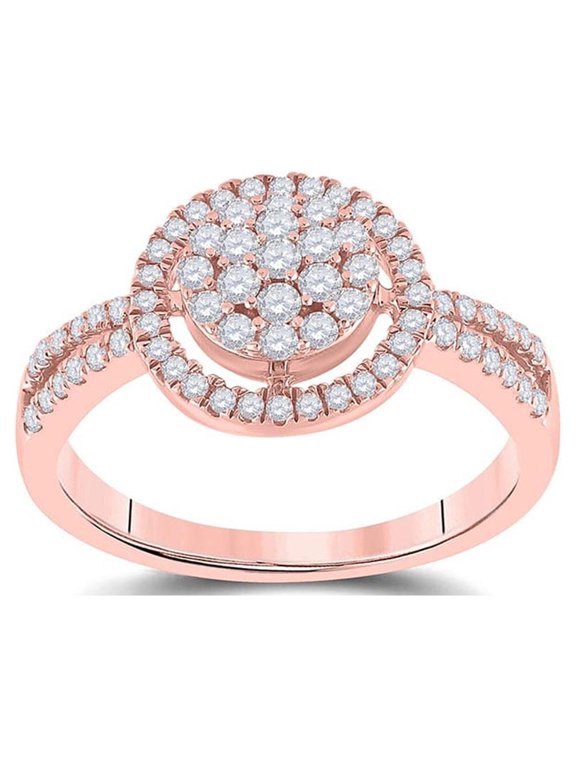 10kt Rose Gold Womens Round Diamond Concentric Circle Cluster Split-shank Ring 1/2 Cttw