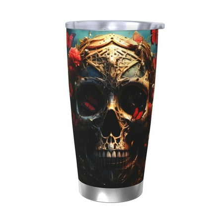 

Cauagu Artistic Flower Butterfly Skull Pattern 20oz Tumbler Stainless Steel Vacuum Insulated Tumbler with Lid Insulated Coffee Mug Thermal Cup with Splash Proof Sliding Lid-Without Straw