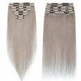 thumbnail image 2 of Benehair Clip In THICK Double Weft Human Hair Extenions Full Head 100% Russian Remy Hair Grey 110g-170g US Ship, 2 of 8
