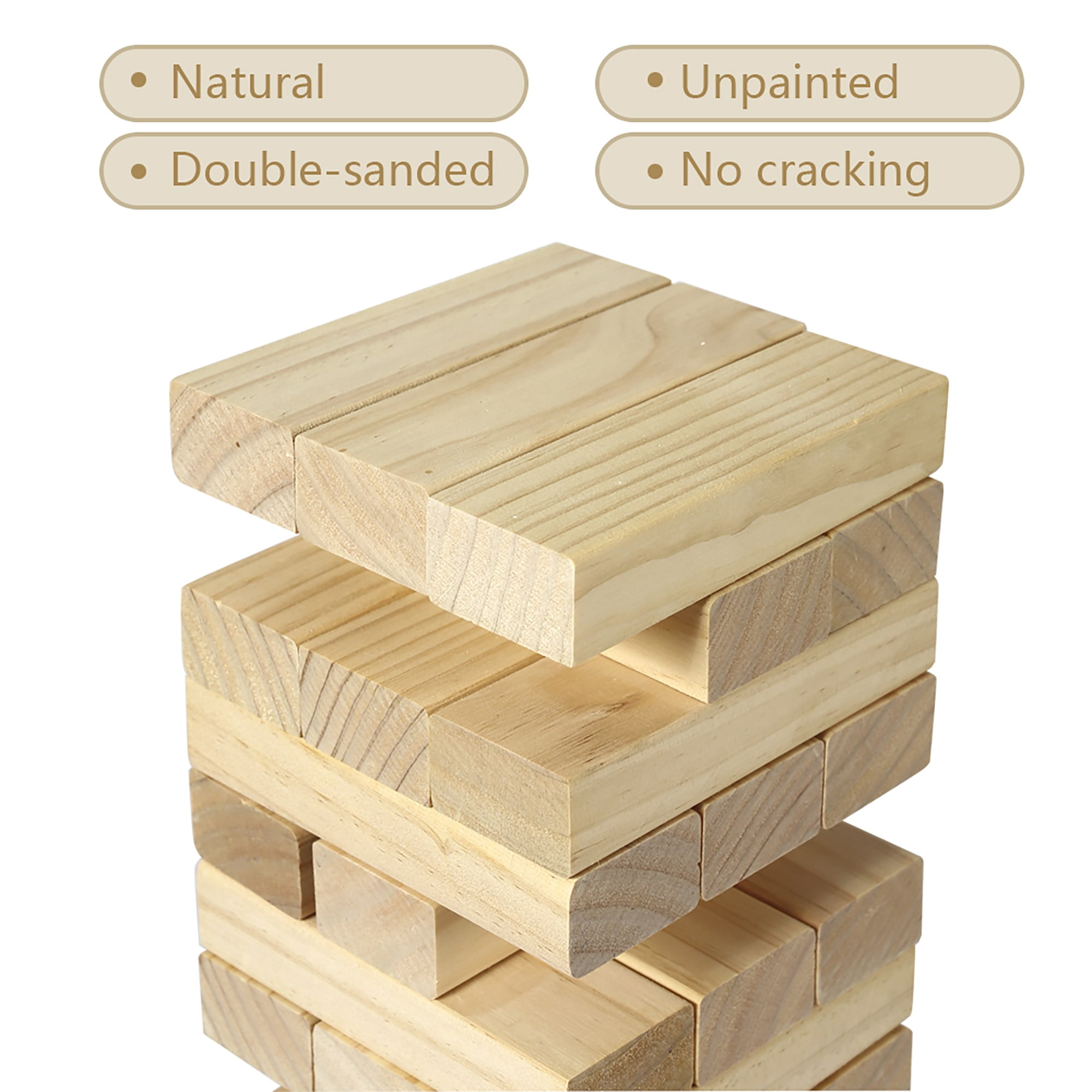 Trimate: Tumbling Tower Large 21.25" - Double-Sanded Smooth Natural Wood, 54 Blocks, Durable & Portable Carry Bag, Indoor & Outdoor, Family Party Game Age 8+