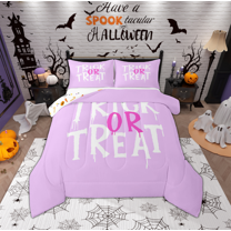 Manfei Trick or Treat Queen Comforter Set, Plum Cartoon Halloween Style Bedding Sets, Teen Boy Girl Kid Reversible Bedding Comforter Set, Breathable Home Decor, 3pcs