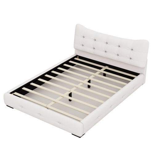 SWQQWEI Queen Bed Frames,Modern PU Upholstered Queen Bed with Ergonomic Wingback Headboard, No Box Spring Needed