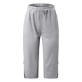 thumbnail image 4 of NinXxx Women's Elastic Waist Pure Color Blend Cropped Trousers Everyday Grey S, 4 of 7