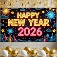thumbnail image 5 of Neon Style Happy New Year Banner Firework Design 2026 New Year Banner Star Decoration Pattern New Year Eve Banner for New Year Party Holiday Celebration Indoor Decoration, 5 of 9