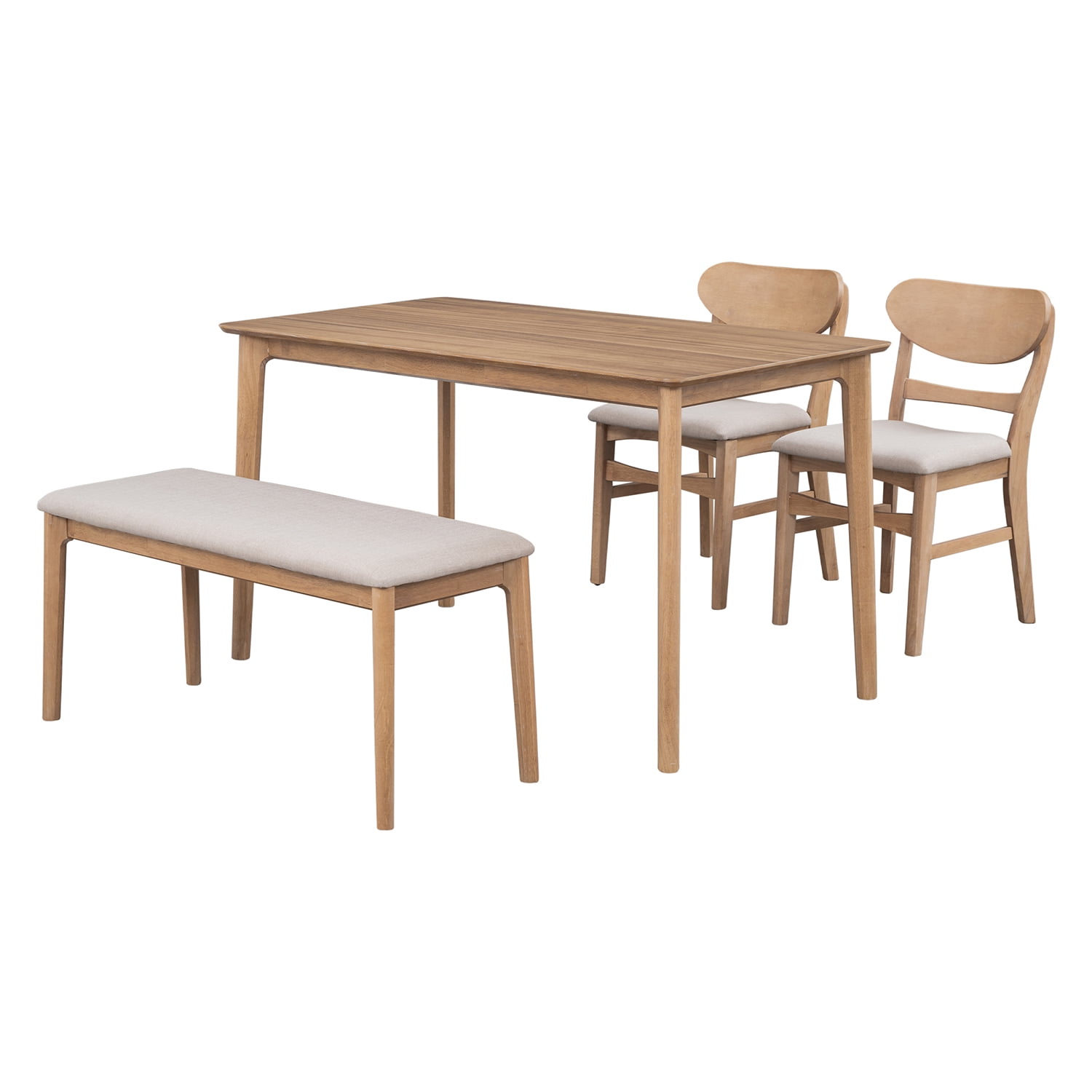 Kadyn Dining Table Set for 4, Solid Wood Dining Set with 2 Chairs and 1 Bench, Modern Dining Table Set for Dining Room, Natural Wood Wash Kadyn Dining Table Set for 4, Solid Wood Dining Set with 2 Chairs and 1 Bench, Modern Dining Table Set for Dining Room, Natural Wood Wash