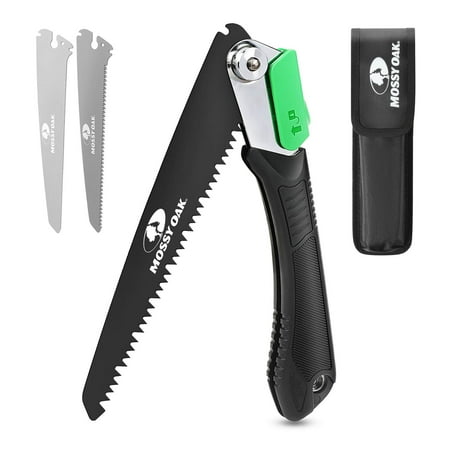 MOSSY OAK 3 in 1 Folding Saw Pruning Hand Saw with Wood Metal and PVC Blade Camping Saw for Backpacking Hunting and Bushcraft Pouch Included C37