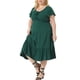 thumbnail image 4 of Vestido Plus Size Agnes Orinda para Mujeres con Mangas Cortas, Escote Corazón, Volantes, Lazo, Maxi Largo 3X Verde Oscuro, 4 of 6