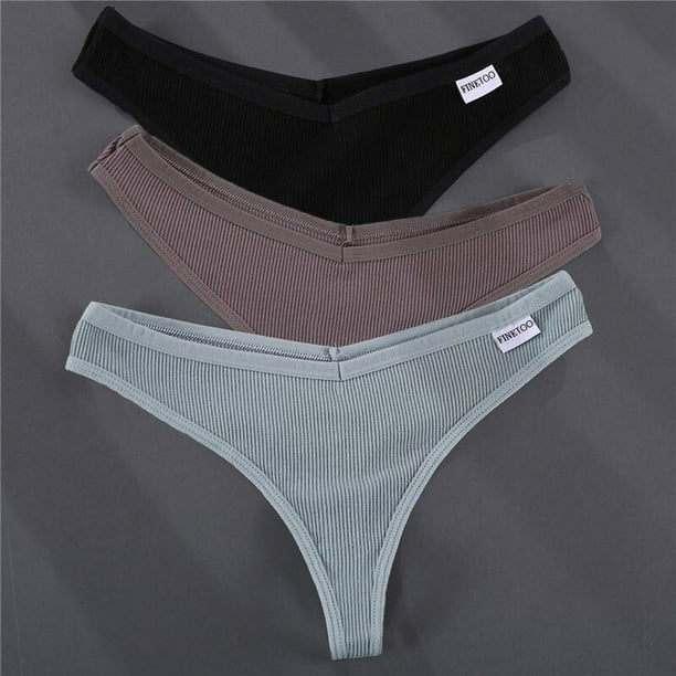 FINETOO 3 Unids/Set G-string Bragas De Algodón Tangas Ropa Interior De Mujer Sexy Panty Calzoncillos Color Sólido M-XL Diseño Lenceríapangjing
