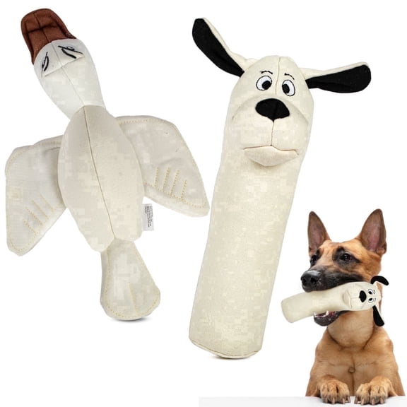 Durable Tough Cotton Canvas Squeaky Dog Toys, Eco-Friendly Interactive 2-Pack Chew Toy Set for Small,Large Dogs Ducky & Dawgy by Pata Pal