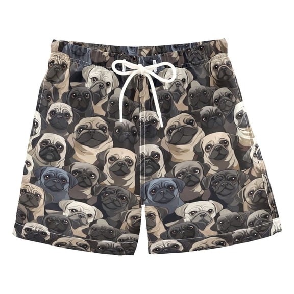 Cartoon Pug Dog Printing Boys Swim Trunks Quick Dry Boy Swim Shorts for 3-14 Years
