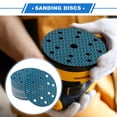thumbnail image 2 of 50 piezas de discos de lijado de 6 pulgadas con 15 agujeros, papel de lija de 150 granos, universal para reparación automotriz, azul, 2 of 7