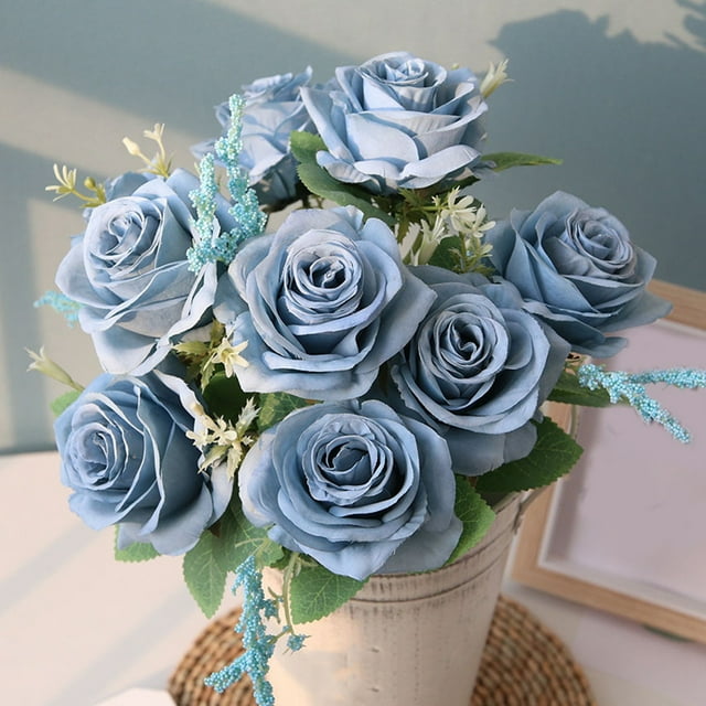 Artificial Blue Roses Flowers Silk Flower Bouquet Artificial Flowers Home Garden Decoration Wedding Roses Blue
