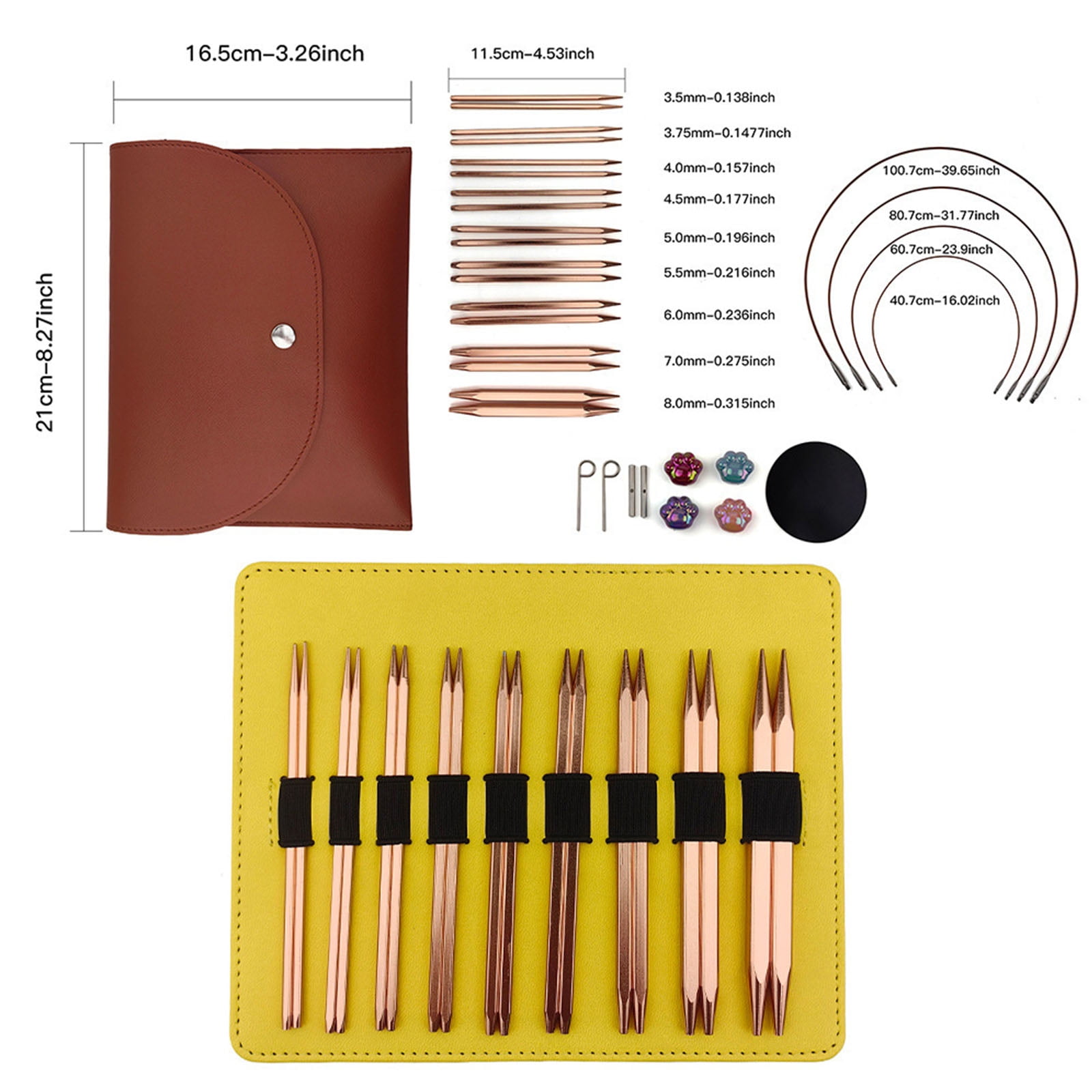 3.5mm-8.0mm Interchangeable Circular Knitting Needle Set with Case and Accessories Crochet Hook for Woman