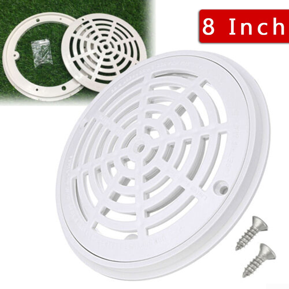 8 Inch Replacement White Universal Round Swimming Pool Main Drain Cover W/Screws 