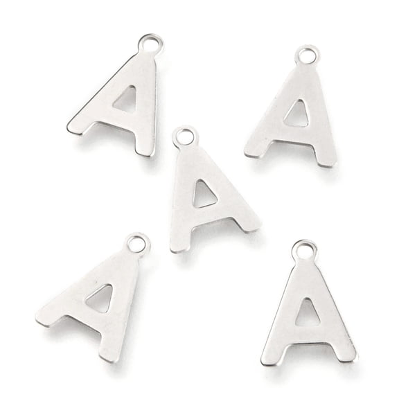 500 pc Non-Tarnish 201 Stainless Steel Charms Alphabet Letter.A 12x8.6x0.6mm Hole: 1.2mm
