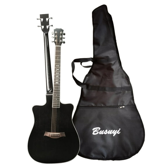 Busuyi Electric Guitar 4 String Bass 6 String Lead Acoustic, Travel Acoustic Guitar with Classical Metal Heel 41inch Bass Guitar, 39inch Acoustic Guitar, Double Neck Guitar (Black)