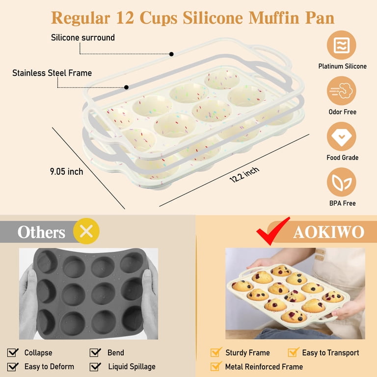 AOKIWO 2-Piece Silicone Muffin Pan, 12-Cup photo 3