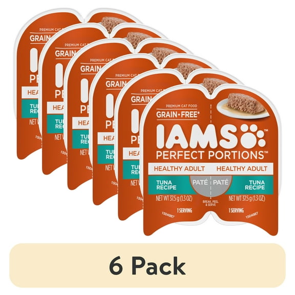 (6 pack) Iams Perfect Portions Pate Tuna Recipe Healthy Adult Cat Food, 2.6 Oz Twin-Pack Tray
