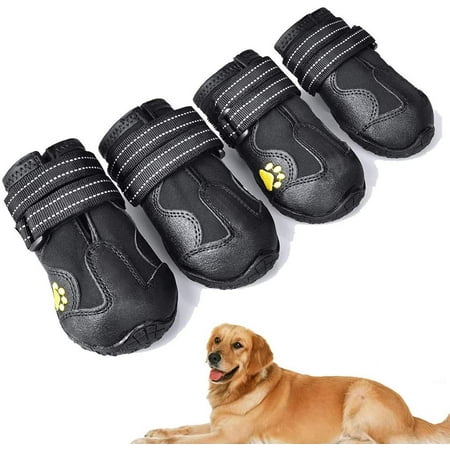 4 Pcs Dog Boots  Waterproof Dog Shoes With Adjustable Reflective Straps For Small Medium Dogs (4)