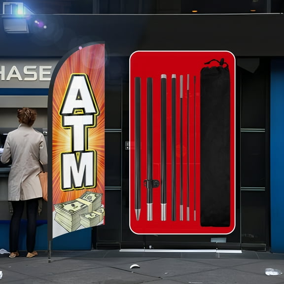 QSUM ATM Themed Feather Flag,8.2FT ATM Advertising Swooper Flag, Vivid Color and Fade Proof ATM Signs for Businesses