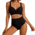 thumbnail image 2 of Pounoo Women's Swimsuits Twist Front Top High Waisted Bottom Two Piece Bathing Suits Beach Vacation Style Tummy Control Swimwear Gift, 2 of 6