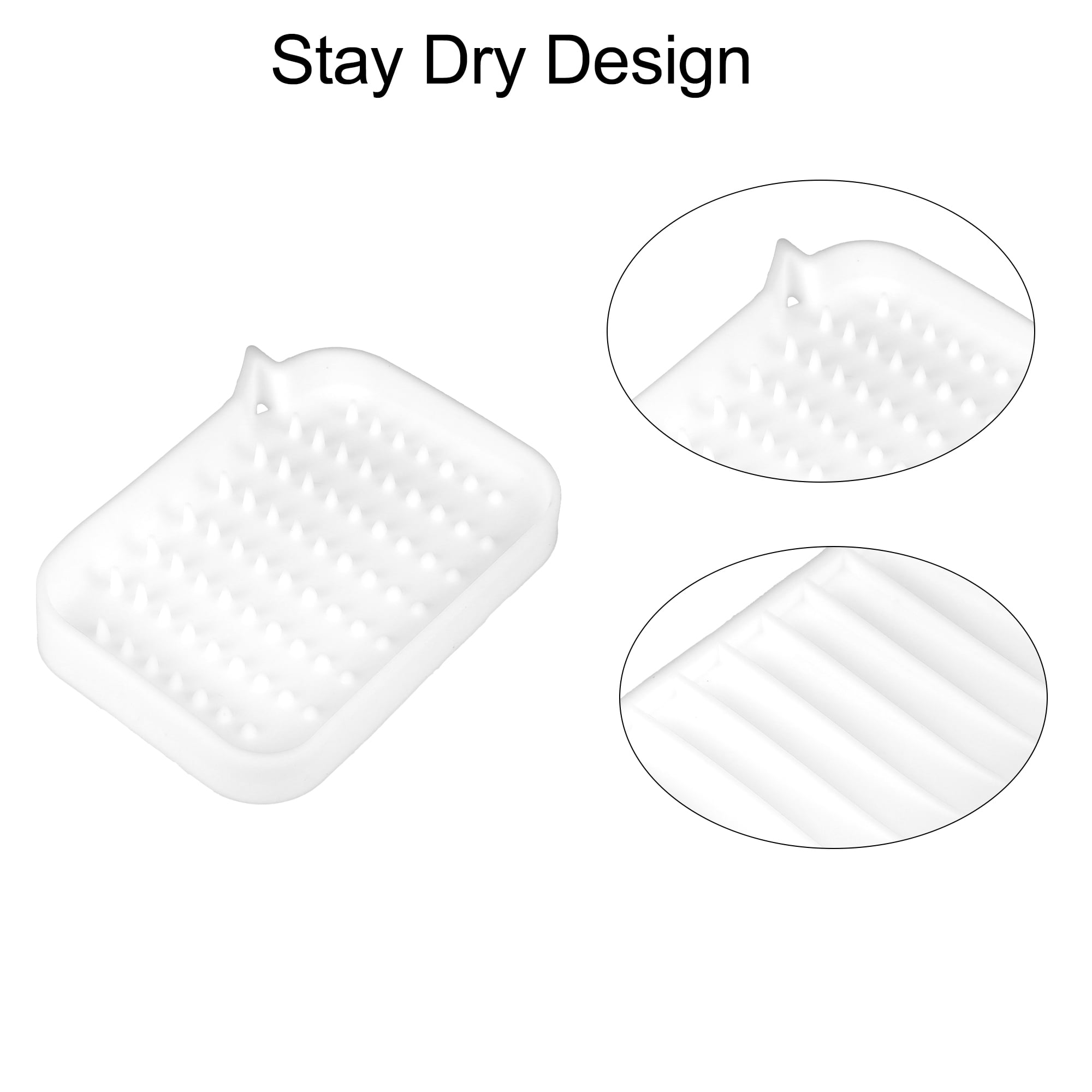 Unique Bargains Soap Dish Soap Cleaning Storage Home Bathroom Kitchen Silicone White 2 Pcs