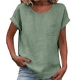 thumbnail image 3 of TaTaai 2026 Summer Womens V Neck Button Front Tee Short Sleeve Loose Blouse Casual Solid Color Fashion Top Linen Texture Polyester Daily Shirt Gift, 3 of 4