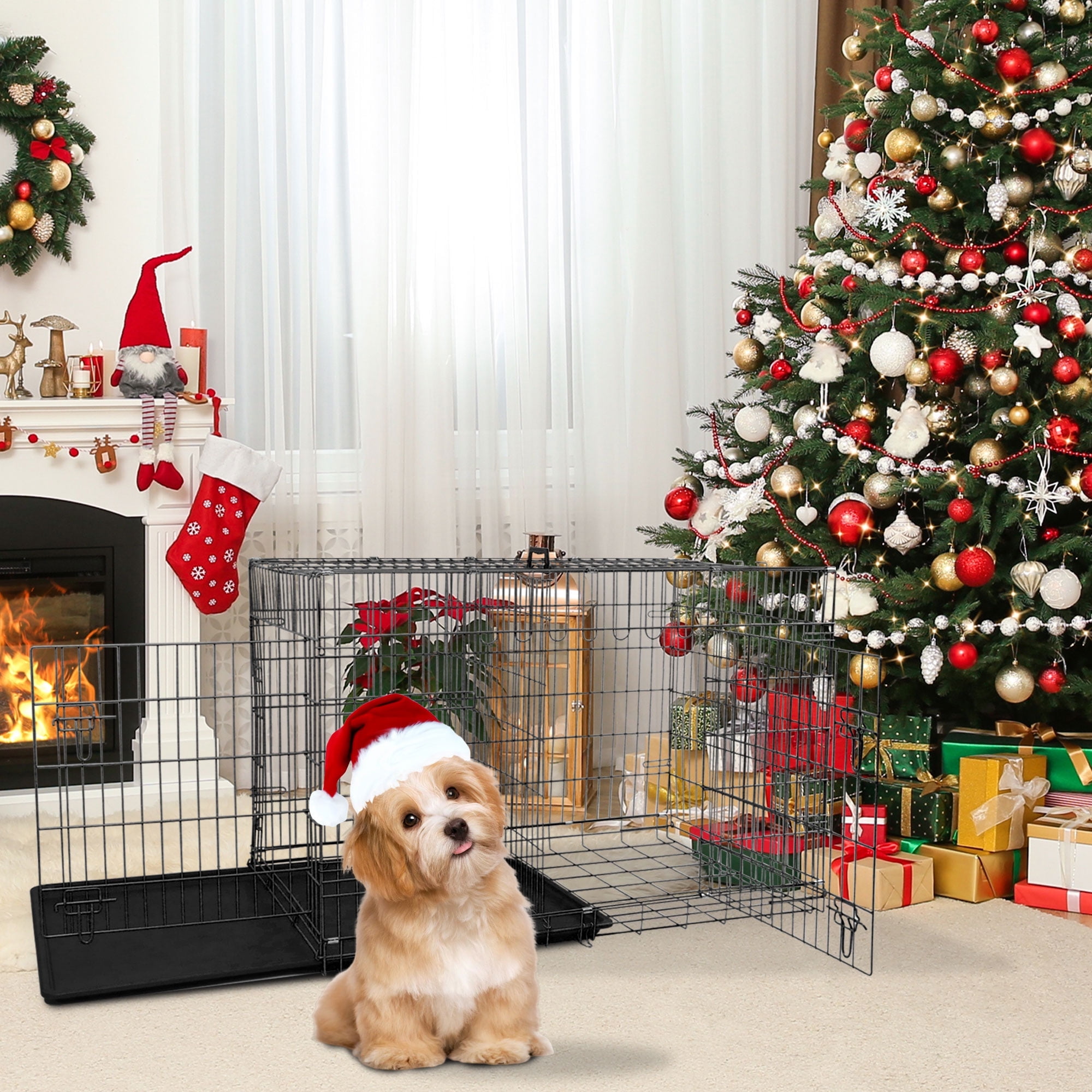 YRLLENSDAN Puppy Crate, 24in Dog Cage for Small Dogs Dog Kennel Indoor Metal Dog Crate Foldable Dog Crate with Divider & Double-Door Wire Dog Crate, Black