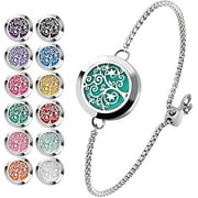 PoP voice Essential Oil Diffuser Bracelet Stainless Steel Aromatherapy Locket Adjustable Bracelet Set with 24 Refill Pads