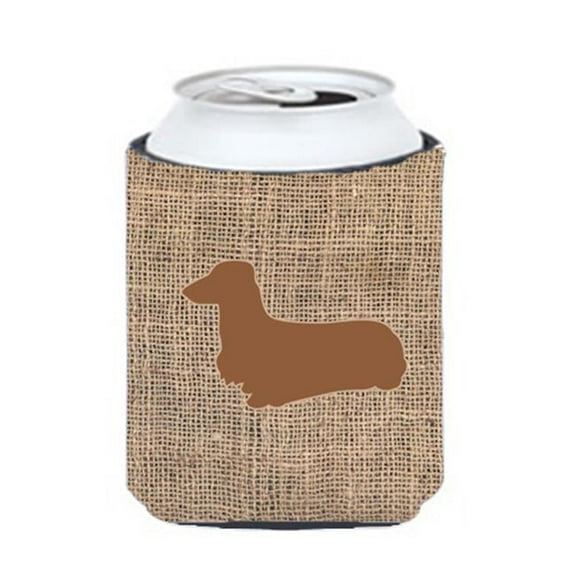 Dachshund Burlap And Brown Can Or Bottle  Hugger