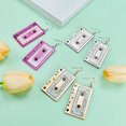 thumbnail image 2 of 3 pares de pendientes de cinta de casete TANGJMXG color plata oro fucsia, 2 of 5