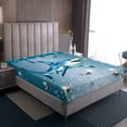thumbnail image 4 of Shark Bed Sheets Set Blue Sequin Fluid Art Sheet Set Twin,CrErosebridalal Diamond Sheets Nautical Sea Animal Fitted Sheet,Coastal Creature Ocean Decor, 4 of 7