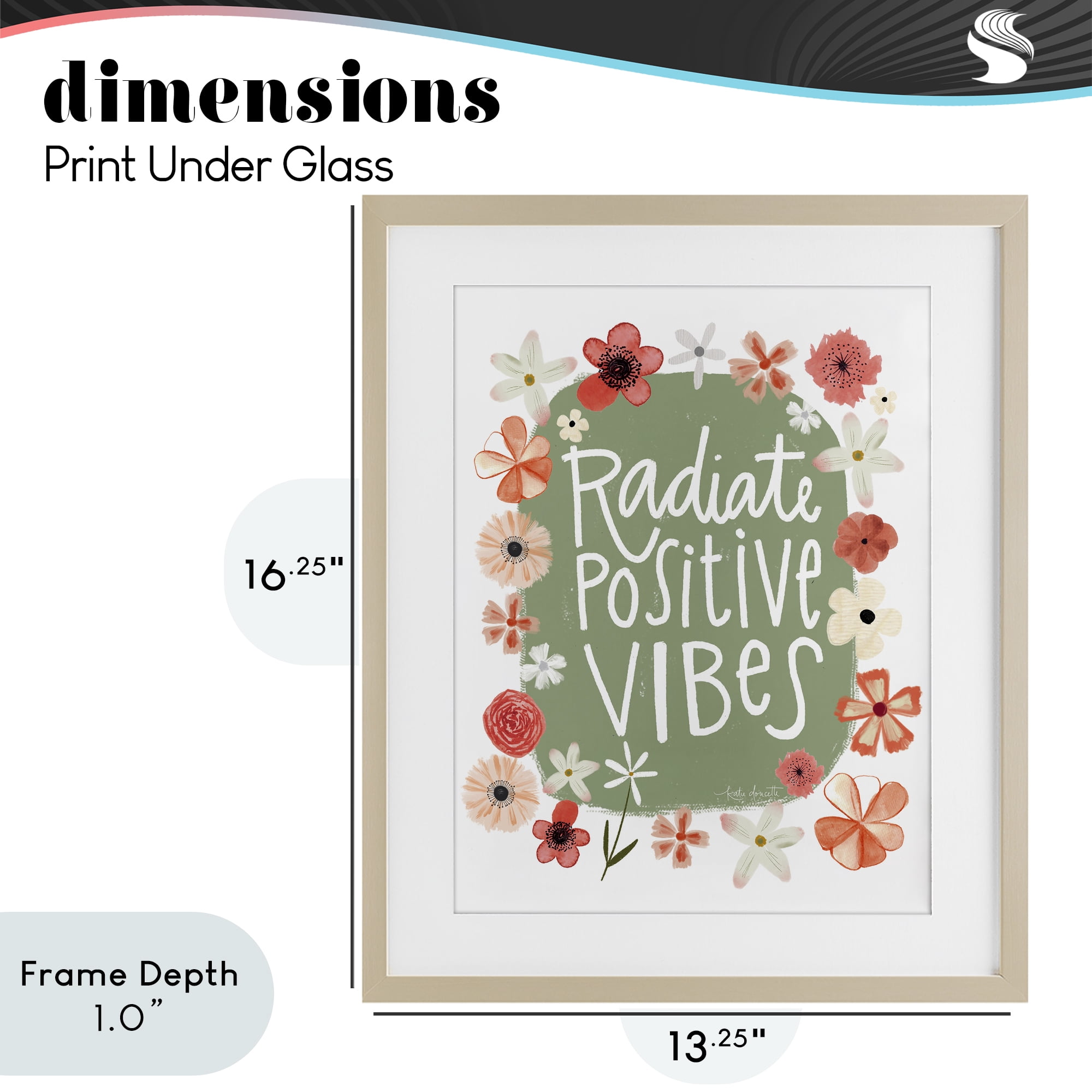 Stupell Industries Floral Radiate Positive Vibes Birch Framed Print Under Glass, design by Katie Doucette