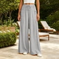 thumbnail image 4 of VBVC Women's Cotton Linen Palazzo Pants , Drawstring Wide Leg Trousers For Women , Ladies' Fall Summer Pleated Pants with Pockets, *Gray , Medium, 4 of 9