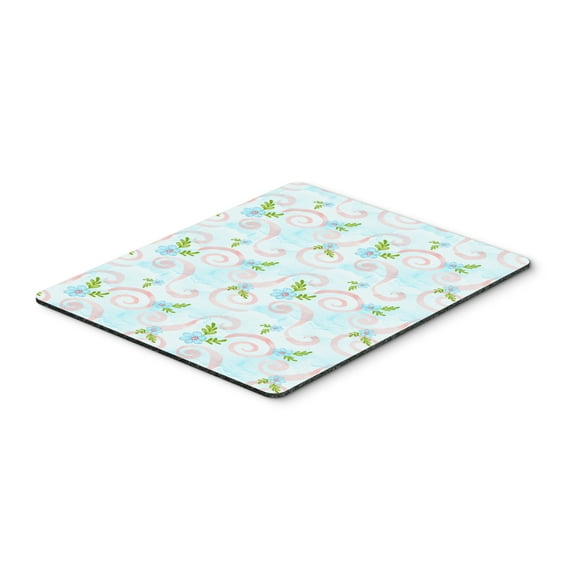 Watercolor Blue Flowers and Swirls Mouse Pad Hot Pad or Trivet
