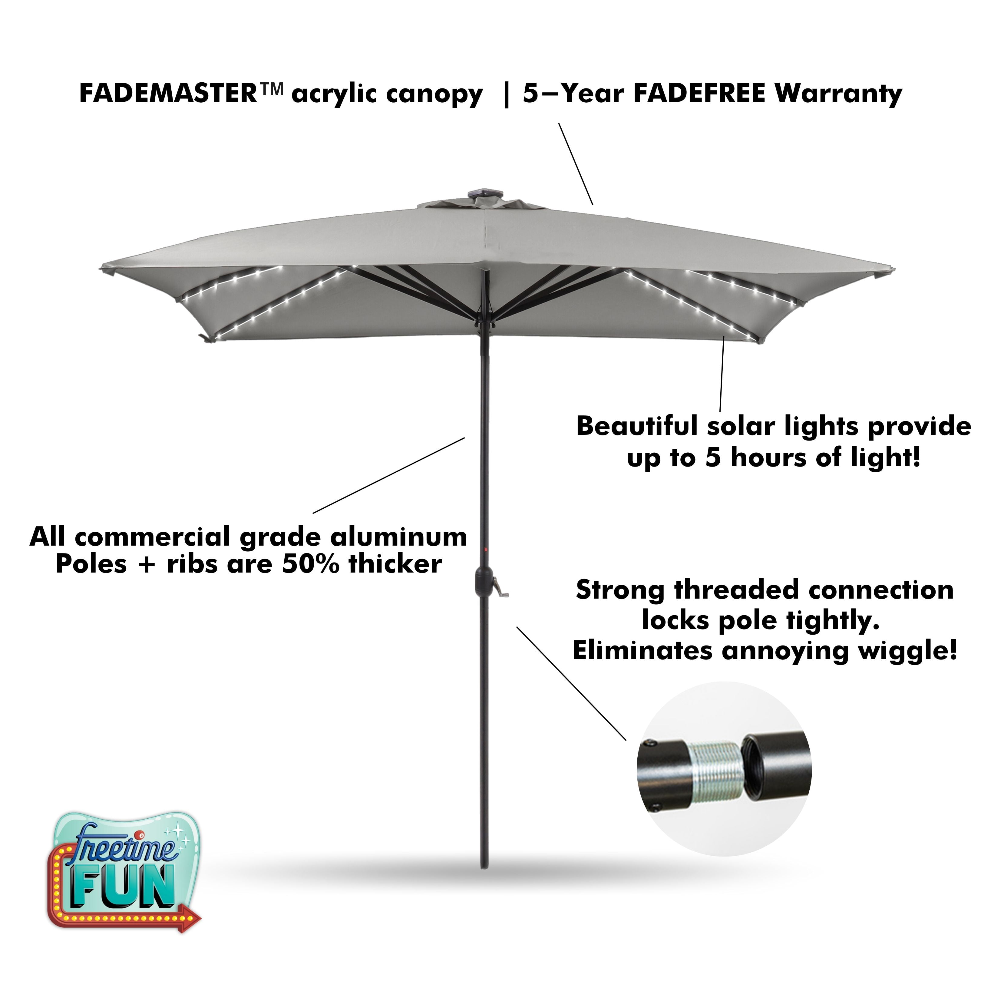 Freetime Fun Heavy Duty Ibiza 8x10ft Rectangular Outdoor Patio Umbrella with Solar Lights, Grey