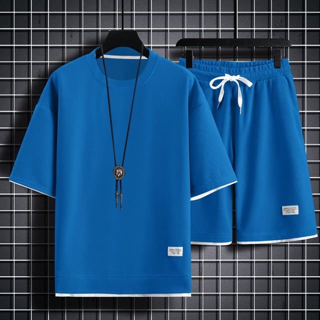 WILLBEST Traje Deportivo Informal de Manga Corta de Verano para Hombre, Traje de Dos Piezas con Camisa Holgada y Pantalones Cortos